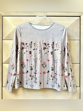 Women's Heather Gray Floral Long-Sleeve Top - Size XL